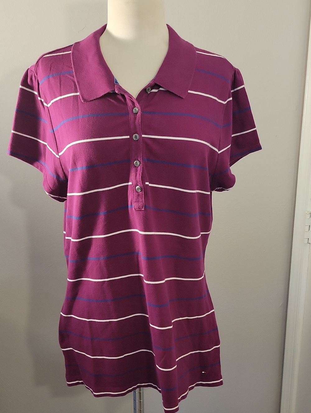 Tommy Hilfiger Purple Striped Polo Top Women's XL